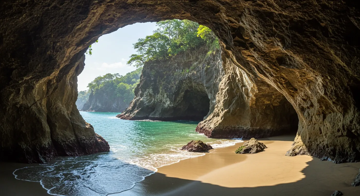 The sea cave at Playa Ventanas opening onto the beach