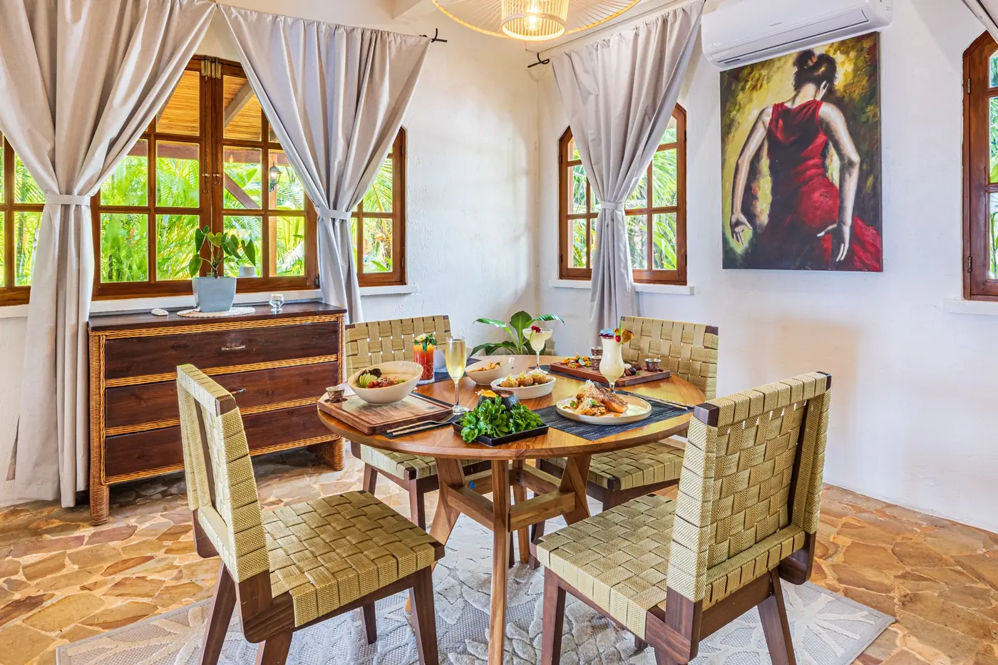 Intimate private dining room set for a meal at El Castillo