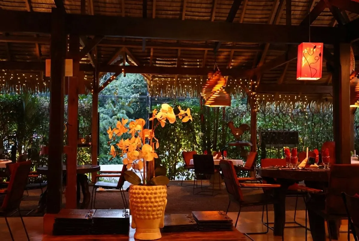 Exótica's open-sided dining room looking into the jungle