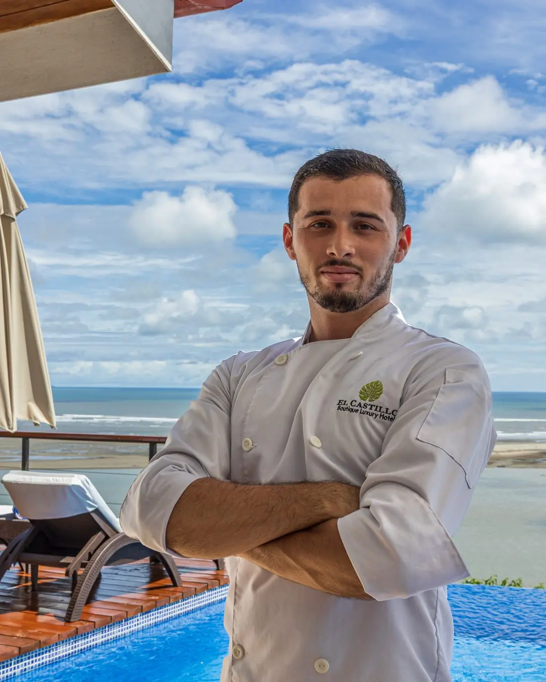 Executive chef on the terrace above the Pacific