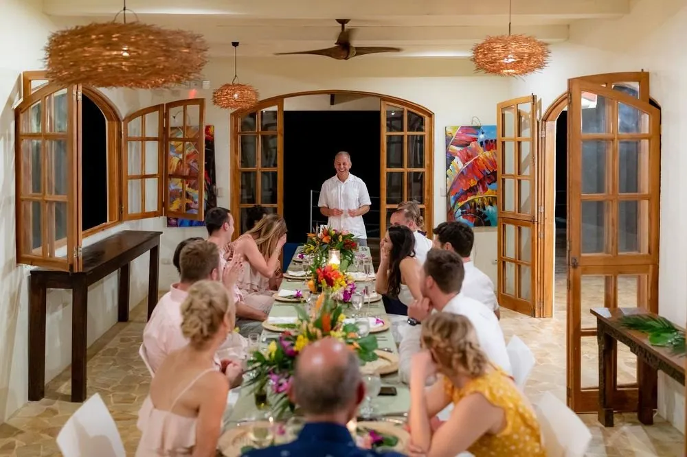 Wedding party at the long table in Castillo's Kitchen